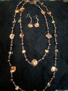 Handmade Brown and Gold Beaded Necklace & Earring Set